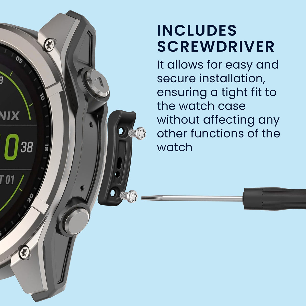 kwmobile Smartwatch Seiten-Bumper für Garmin Fenix 8 / Tactix 8 / Quatix 8 (47mm) Watch Side Bumper - Ersatz Stoßschutz für Uhrenrand aus Metall inkl. Schraubendreher - Schwarz Silber Schwarz