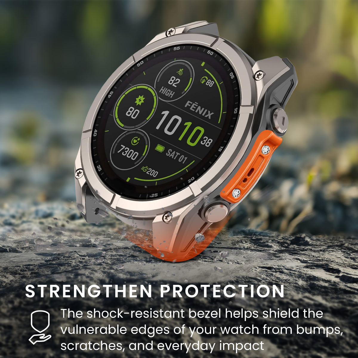 kwmobile Smartwatch Seiten-Bumper für Garmin Fenix 8 / Tactix 8 / Quatix 8 (47mm) Watch Side Bumper - Ersatz Stoßschutz für Uhrenrand aus Metall inkl. Schraubendreher - Orange Schwarz Orange