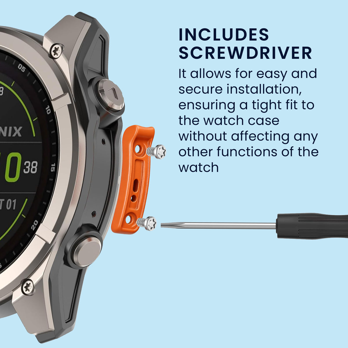 kwmobile Smartwatch Seiten-Bumper für Garmin Fenix 8 / Tactix 8 / Quatix 8 (47mm) Watch Side Bumper - Ersatz Stoßschutz für Uhrenrand aus Metall inkl. Schraubendreher - Orange Schwarz Orange