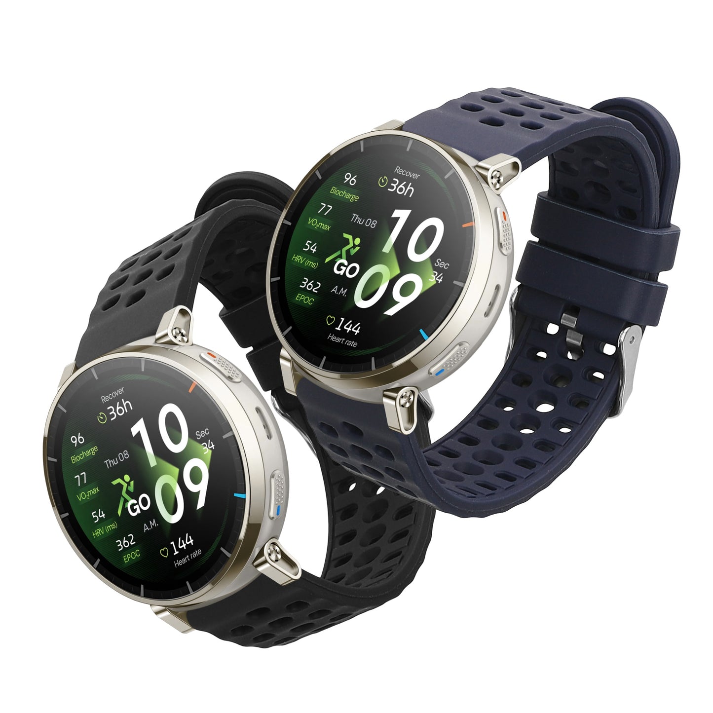kwmobile 2x Uhrenarmband für Amazfit Active3 Premium Armband - Fitnesstracker Band Set aus TPU Silikon - Ersatzarmband Smartwatch - Schwarz Dunkelblau Schwarz  [dsg01]