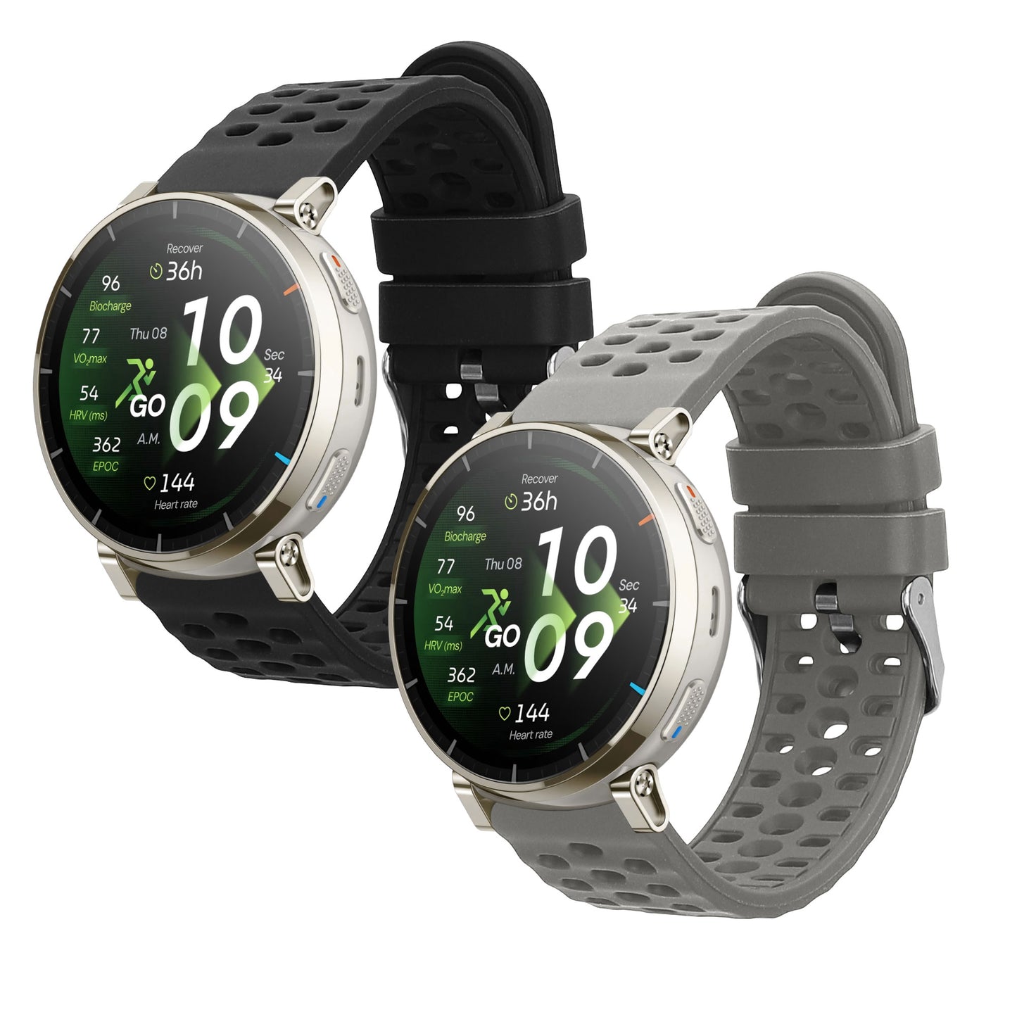 kwmobile 2x Uhrenarmband für Amazfit Active3 Premium Armband - Fitnesstracker Band Set aus TPU Silikon - Ersatzarmband Smartwatch - Grau Schwarz Grau  [dsg02]