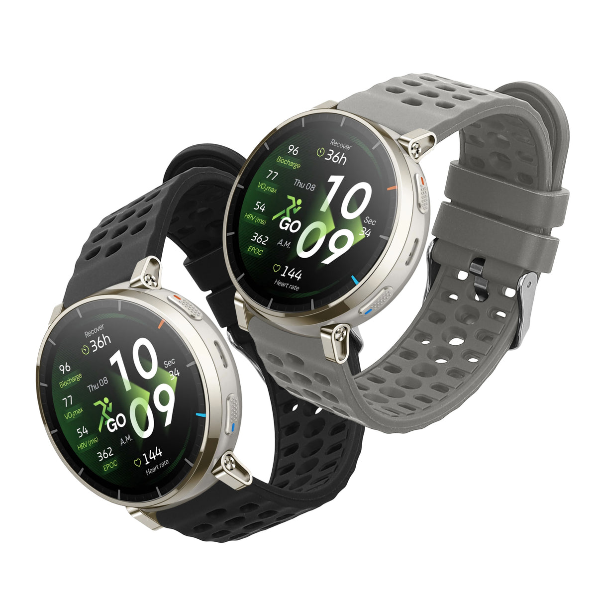 kwmobile 2x Uhrenarmband für Amazfit Active3 Premium Armband - Fitnesstracker Band Set aus TPU Silikon - Ersatzarmband Smartwatch - Grau Schwarz Grau  [dsg02]