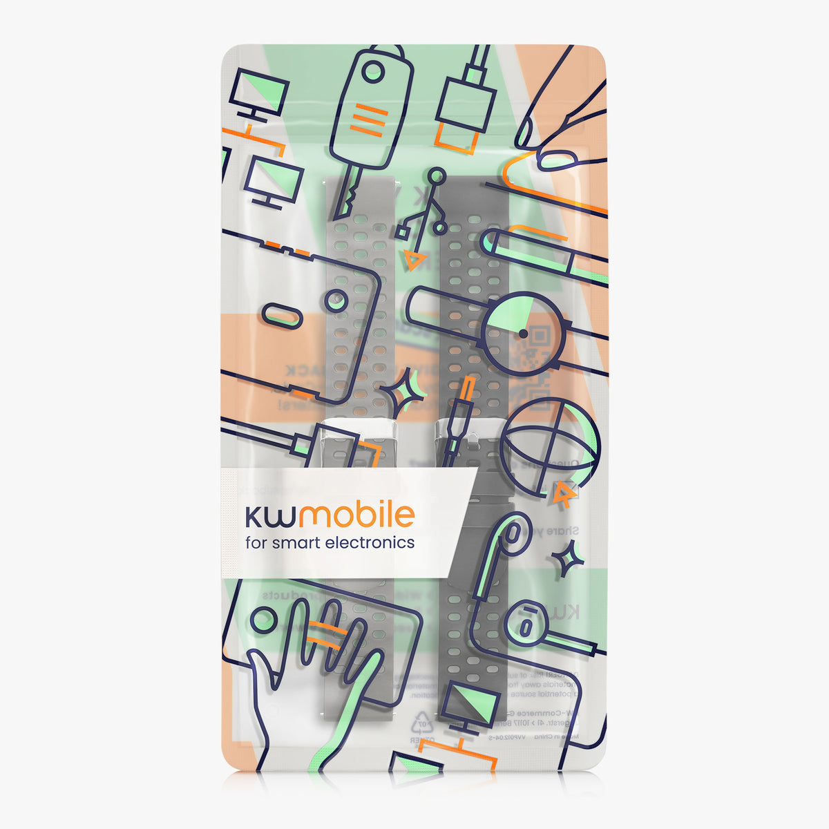 kwmobile 2x Uhrenarmband für Amazfit Active3 Premium Armband - Fitnesstracker Band Set aus TPU Silikon - Ersatzarmband Smartwatch - Grau Schwarz Grau  [dsg02]