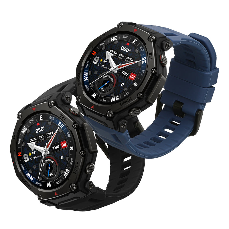 kwmobile 2x Uhrenarmband für Amazfit T-Rex3 Pro 44mm Armband - Fitnesstracker Band Set aus TPU Silikon - Ersatzarmband Smartwatch - Schwarz Dunkelblau Schwarz  [dsg01]