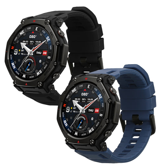 kwmobile 2x Uhrenarmband für Amazfit T-Rex3 Pro 44mm Armband - Fitnesstracker Band Set aus TPU Silikon - Ersatzarmband Smartwatch - Schwarz Dunkelblau Schwarz  [dsg01]