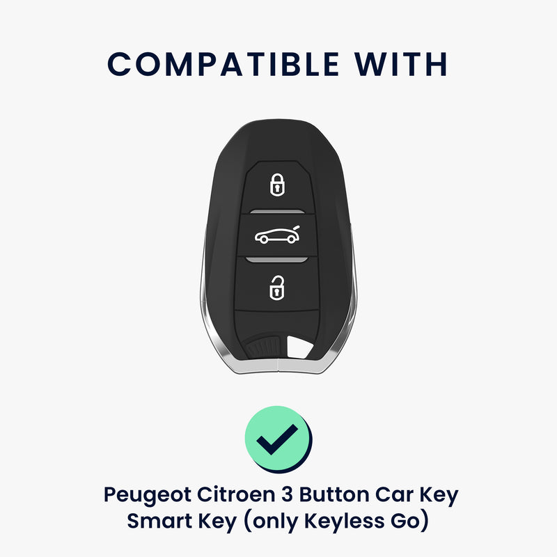 kwmobile Autoschlüssel Hülle kompatibel mit Peugeot Citroen 3-Tasten Smartkey Autoschlüssel (nur Keyless Go) Hülle - TPU Schlüsselhülle - Schlüssel Cover in Schwarz - Mit Schlüsselring Schwarz
