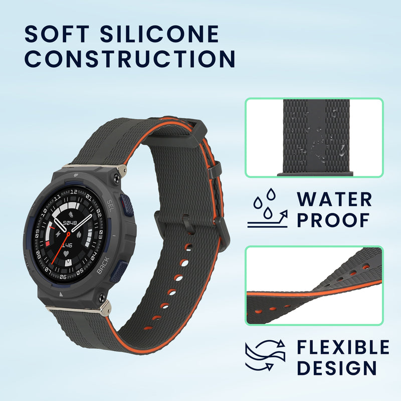 kwmobile Silikon Uhrenarmband für Amazfit Active Edge (A2212) Armband - Ersatzarmband für Fitnesstracker - Wechselarmband Smartwatch - Schwarz Orange Schwarz