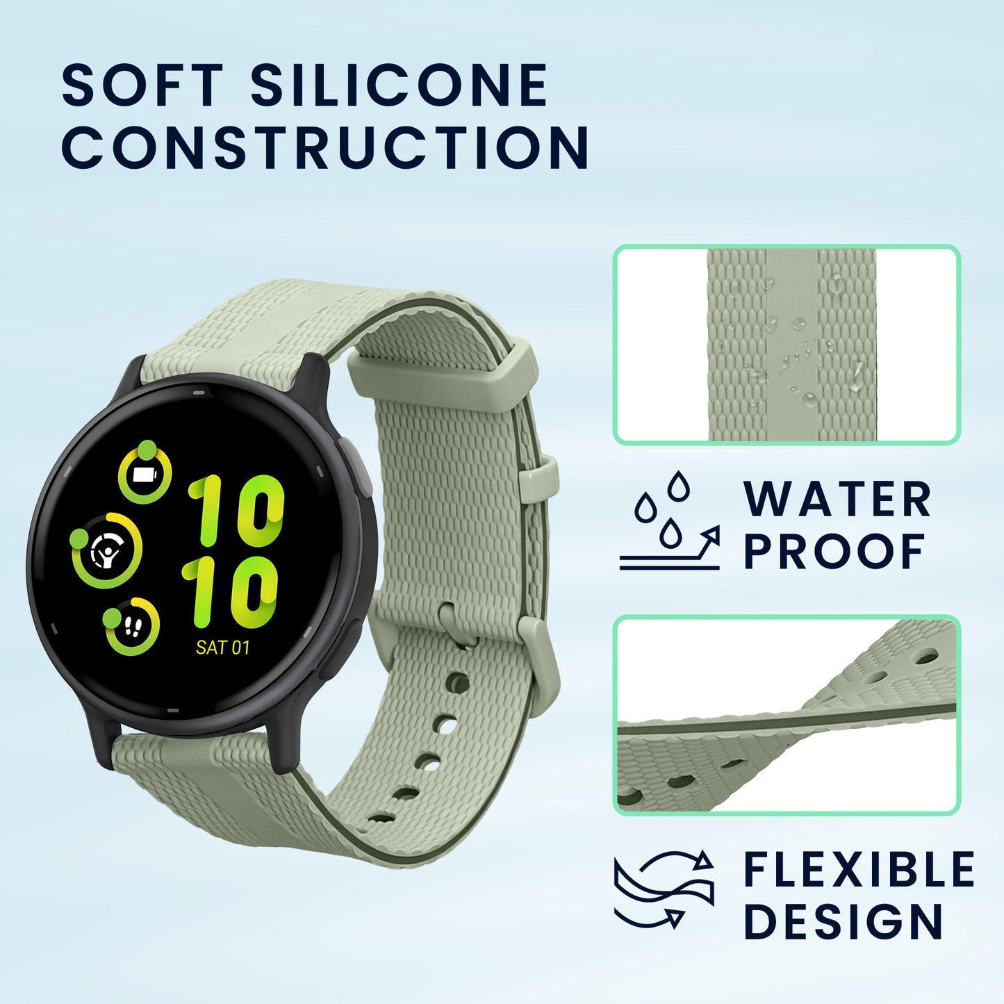 kwmobile Silikon Uhrenarmband für Garmin Venu Sq 2 Music / Sq 2 / Vivoactive 6 / Vivoactive 5 Armband - Ersatzarmband für Fitnesstracker - Wechselarmband Smartwatch - Pastellgrün Pastellgrün