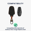 kwmobile Leder Autoschlüssel Hülle kompatibel mit BYD Atto 3 / Sealion / Han / Tang / Dolphin / Seal Schlüsselhülle - Schlüssel Tasche Schwarz Schwarz