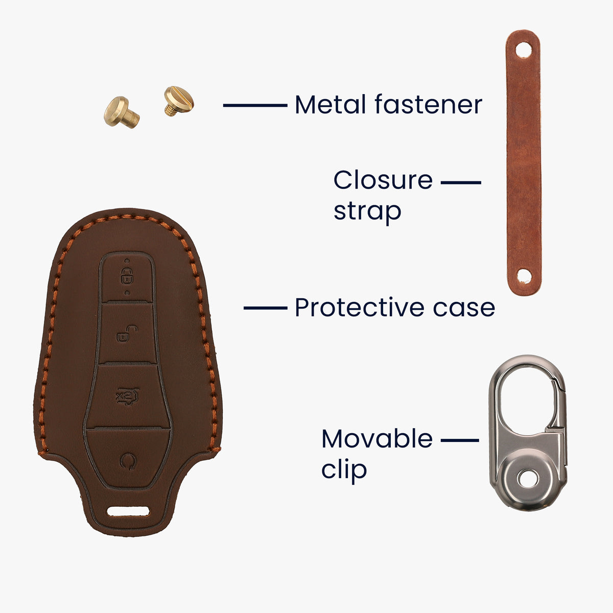 kwmobile Leder Autoschlüssel Hülle kompatibel mit BYD Atto 3 / Sealion / Han / Tang / Dolphin / Seal Schlüsselhülle - Schlüssel Tasche Braun Braun