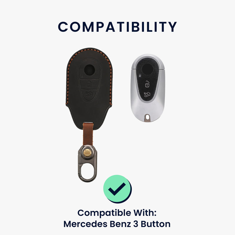 kwmobile Leder Autoschlüssel Hülle kompatibel mit Mercedes Benz 3-Tasten Smart Autoschlüssel Schlüsselhülle - Schlüssel Tasche Schwarz Schwarz