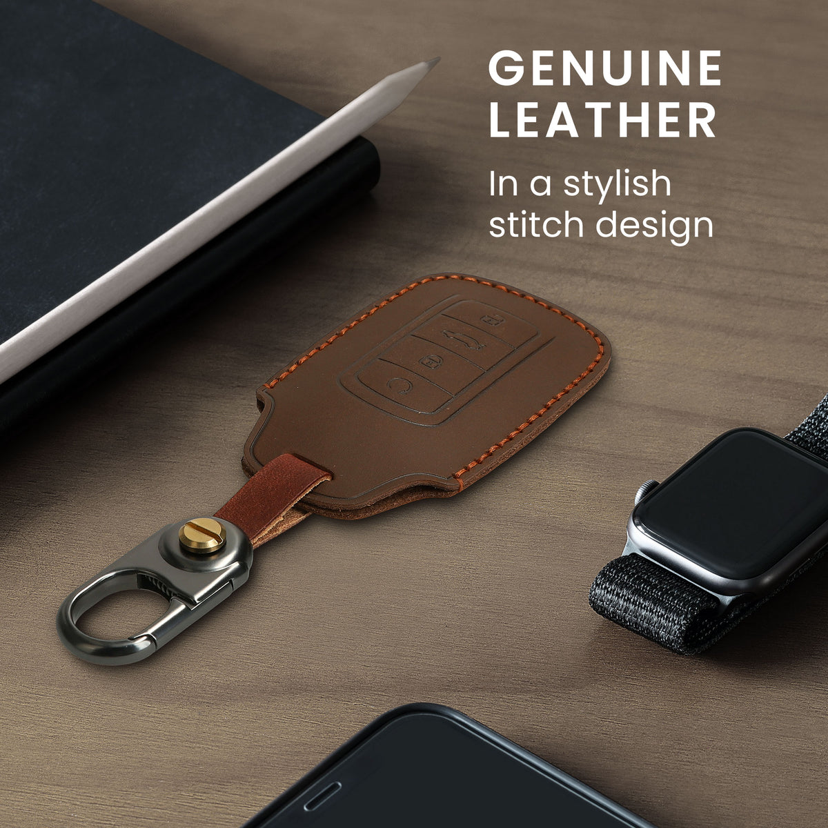 kwmobile Leder Autoschlüssel Hülle kompatibel mit Chery Omoda C5 / Jaecoo 7 / Tiggo 7 Pro 8 Pro / Arrizo 5 Schlüsselhülle - Schlüssel Tasche Braun Braun