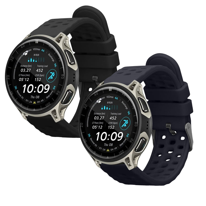 kwmobile 2x Uhrenarmband für Amazfit Cheetah 2 Pro Armband - Fitnesstracker Band Set aus TPU Silikon - Ersatzarmband Smartwatch - Schwarz Dunkelblau Schwarz  [dsg01]