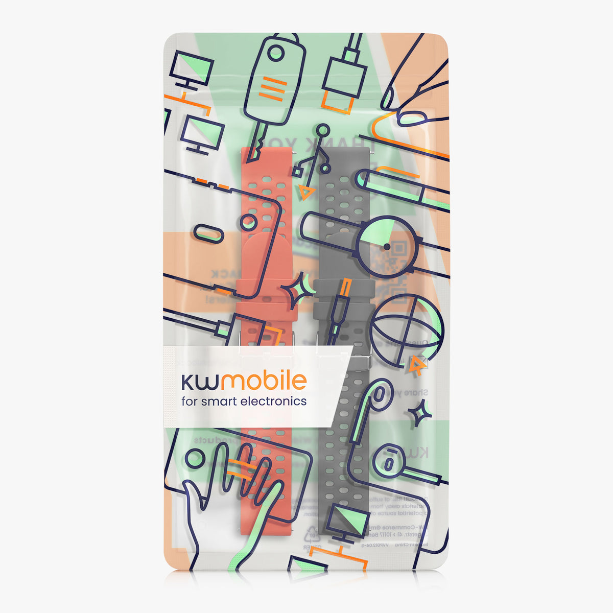 kwmobile 2x Uhrenarmband für Amazfit Cheetah 2 Pro Armband - Fitnesstracker Band Set aus TPU Silikon - Ersatzarmband Smartwatch - Orange Schwarz Orange  [dsg02]