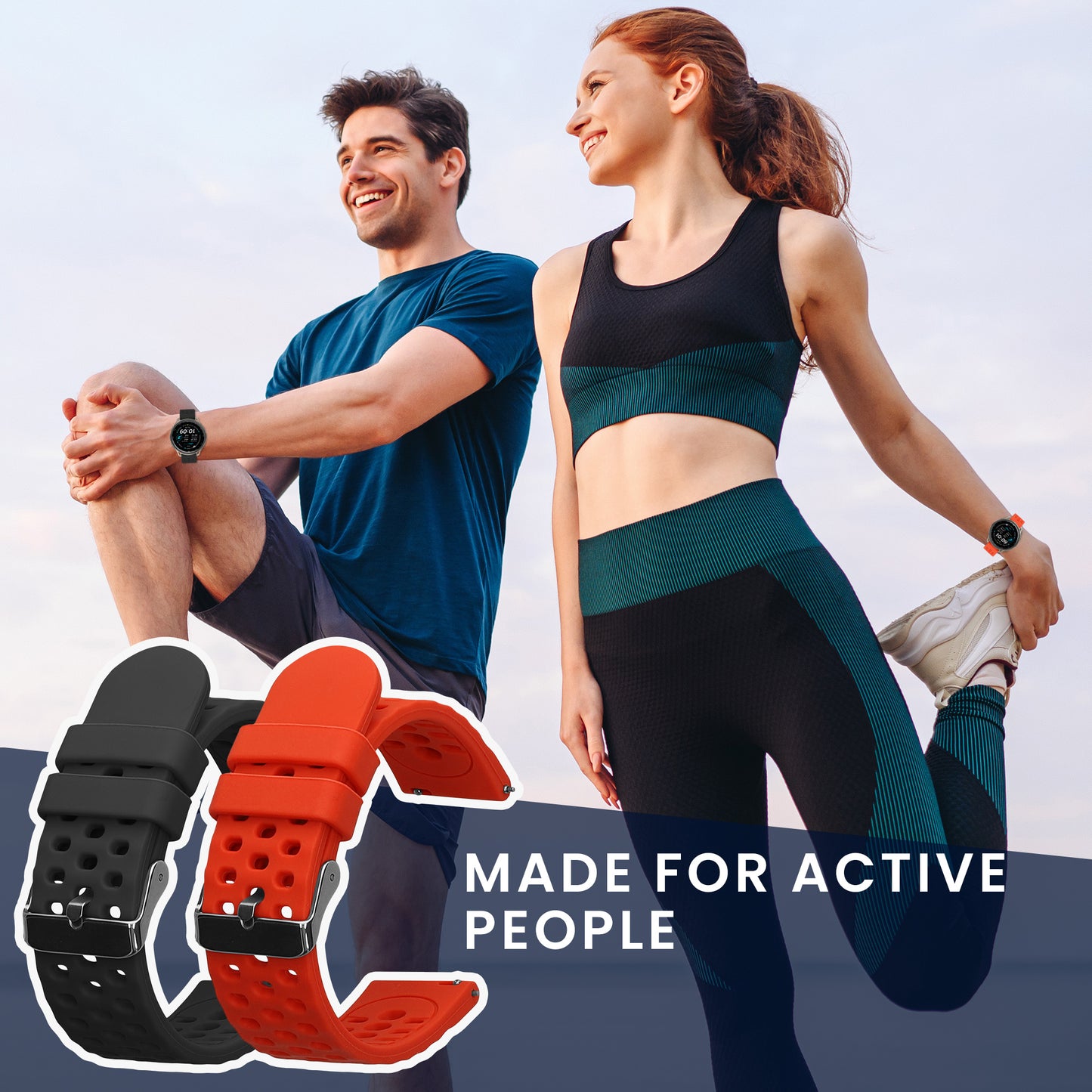 kwmobile 2x Uhrenarmband für Amazfit Cheetah 2 Pro Armband - Fitnesstracker Band Set aus TPU Silikon - Ersatzarmband Smartwatch - Orange Schwarz Orange  [dsg02]