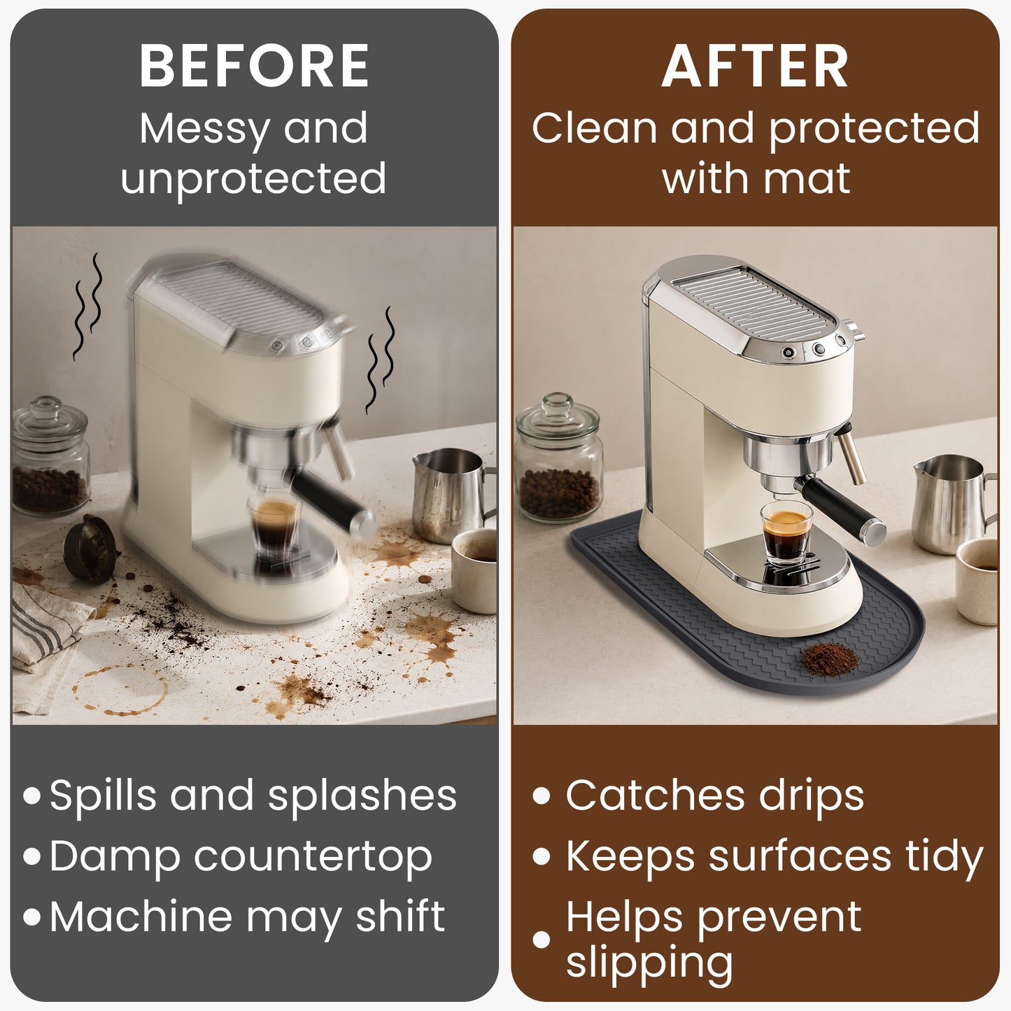 kwmobile Silikon Kaffeematte für Nespresso Krups Essenza Mini/DeLonghi/Ninja/Gevi/Keurig – Silikon-Unterlage für Kaffeemaschine und Siebträger – Barista Matte – Grau Grau