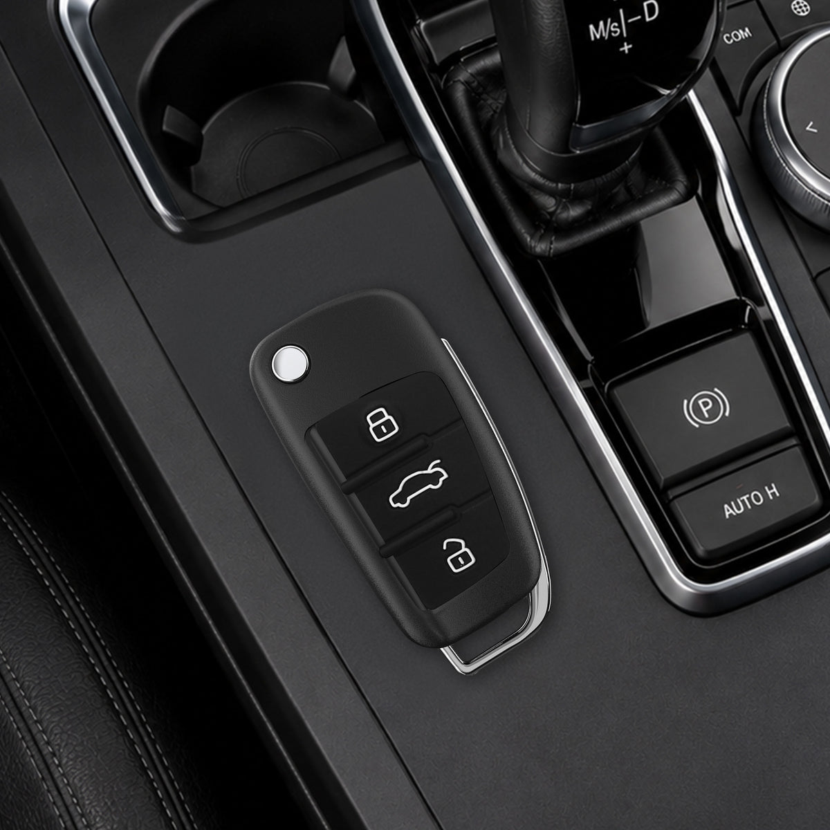 kwmobile Autoschlüssel Ersatztasten für Audi 3-Tasten Klappschlüssel Tastenfeld - Tastenfeld für Auto Schlüssel Tasten - Schwarz Weiß Schwarz  [dsg01]