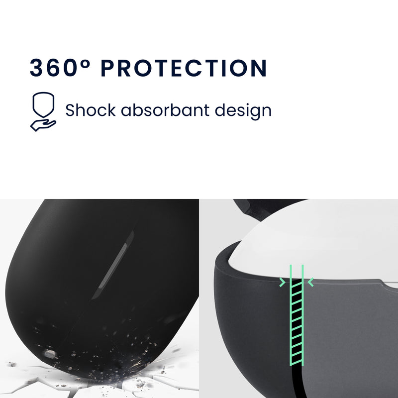 kwmobile Schutzhülle für Shokz OpenDots Air E210 Hülle - TPU Silikon Case für Kopfhörer Ladecase - stoßfestes Cover mit Karabiner - Schwarz Schwarz