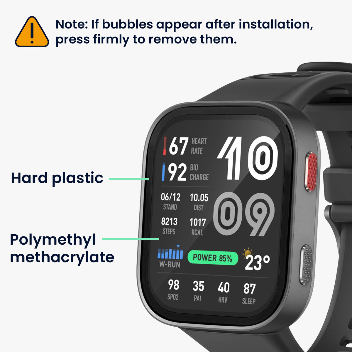 kwmobile 2x Transparente Displayschutzfolie kompatibel mit Amazfit Bip Max 50mm Folie - Schutzfolie für Fitness Tracker - robuster Displayschutz Transparent