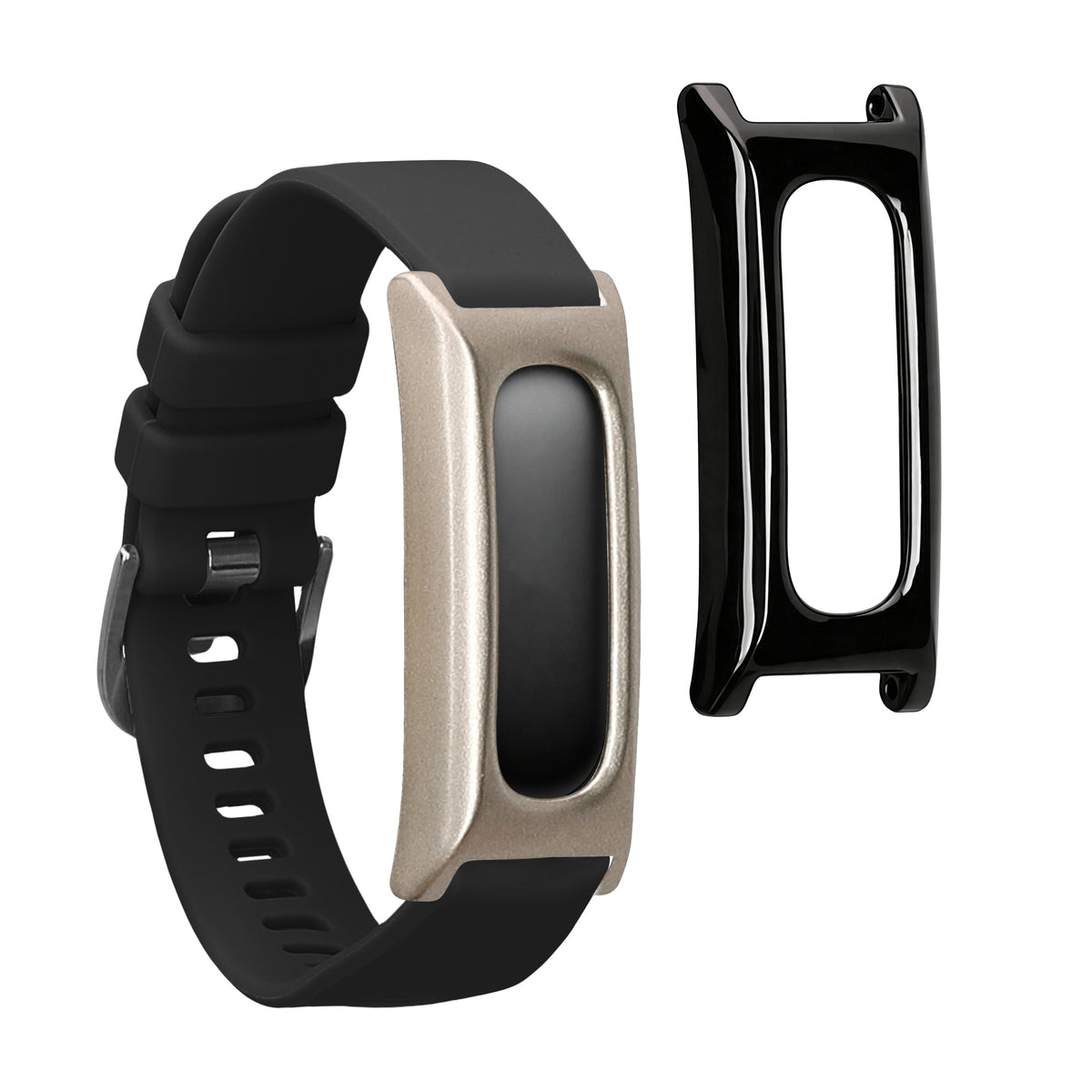 kwmobile 2x Hülle kompatibel mit Google Fitbit Air - Fitnesstracker Case Set Schwarz Silber - ohne Tracker Schwarz