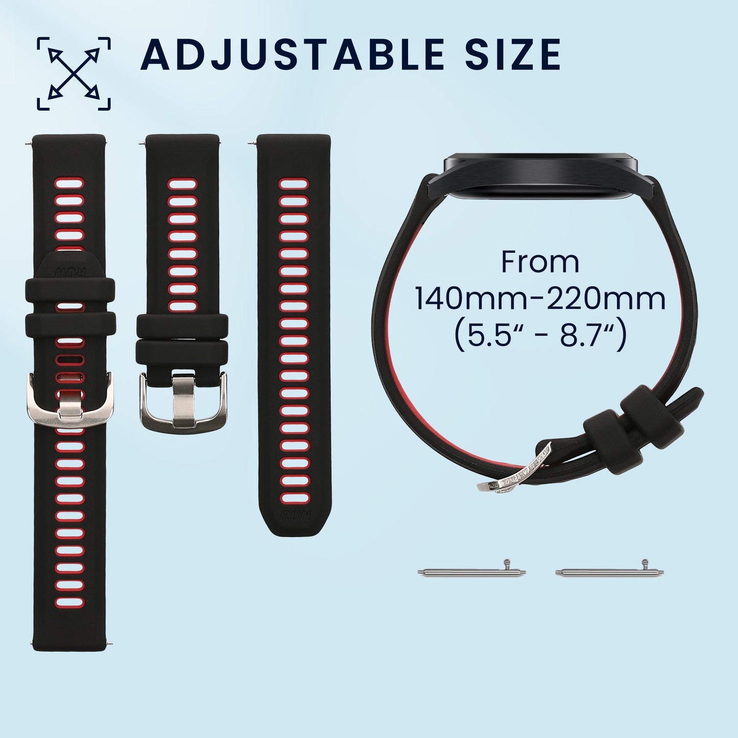 kwmobile Silikon Uhrenarmband für Garmin Forerunner 170 / Forerunner 70 Armband - Ersatzarmband für Fitnesstracker - Wechselarmband Smartwatch - Schwarz Rot Schwarz