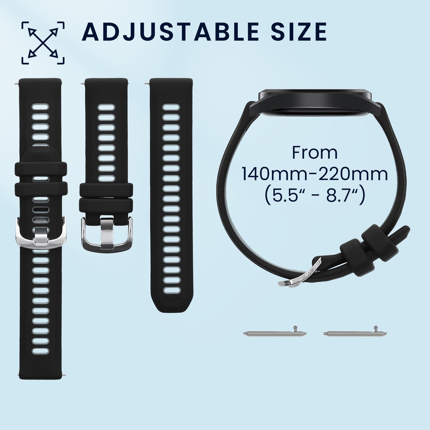 kwmobile Silikon Uhrenarmband für Garmin Forerunner 170 / Forerunner 70 Armband - Ersatzarmband für Fitnesstracker - Wechselarmband Smartwatch - Grau Schwarz Grau