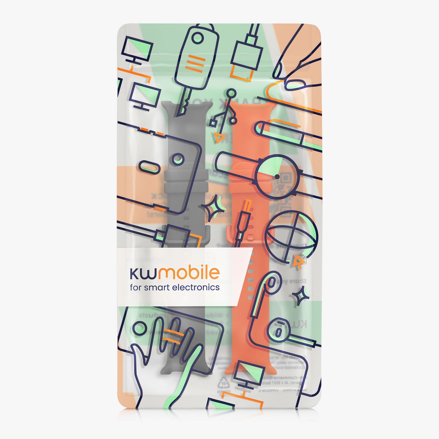 kwmobile 2x Uhrenarmband für Samsung Galaxy Watch 9 Armband - Fitnesstracker Band Set aus TPU Silikon - Ersatzarmband Smartwatch - Orange Schwarz Orange