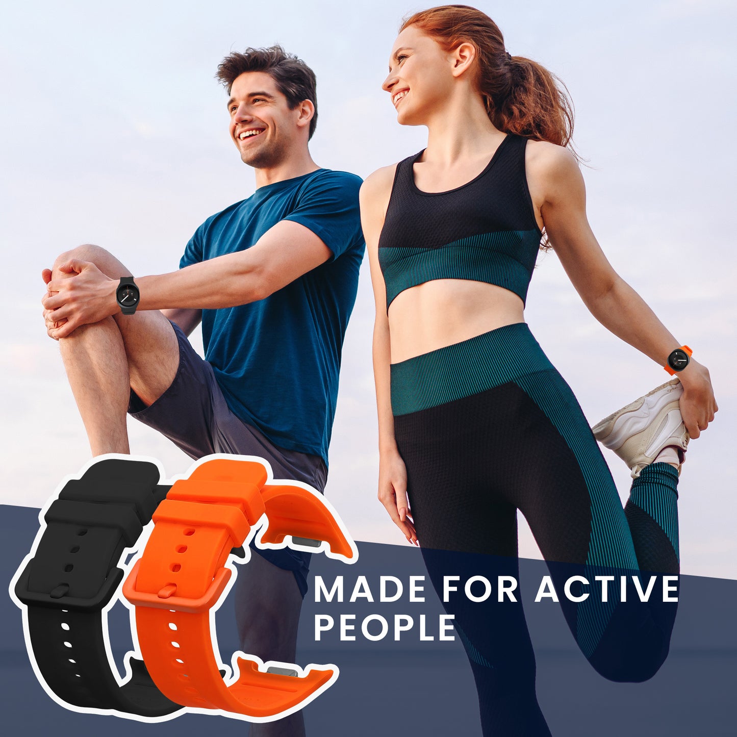 kwmobile 2x Uhrenarmband für Samsung Galaxy Watch 9 Armband - Fitnesstracker Band Set aus TPU Silikon - Ersatzarmband Smartwatch - Orange Schwarz Orange