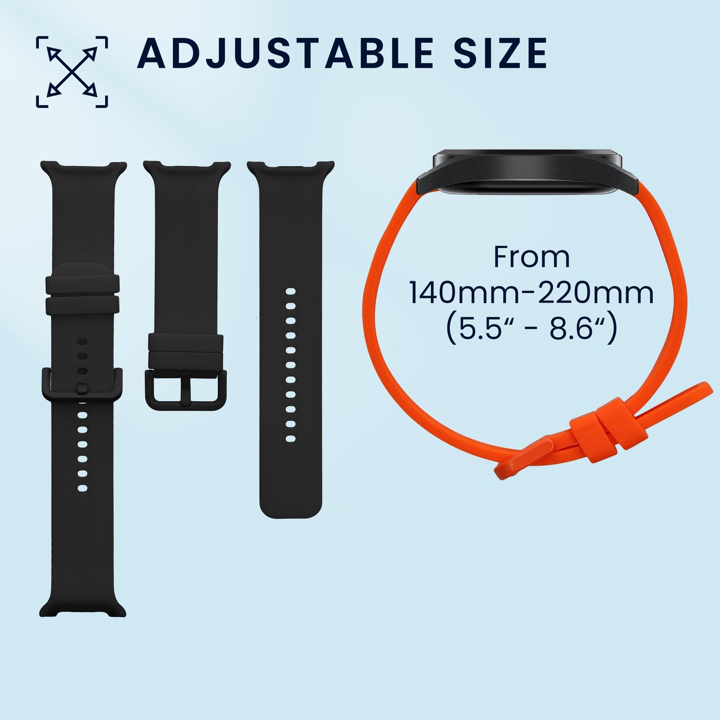 kwmobile 2x Uhrenarmband für Samsung Galaxy Watch 9 Armband - Fitnesstracker Band Set aus TPU Silikon - Ersatzarmband Smartwatch - Orange Schwarz Orange