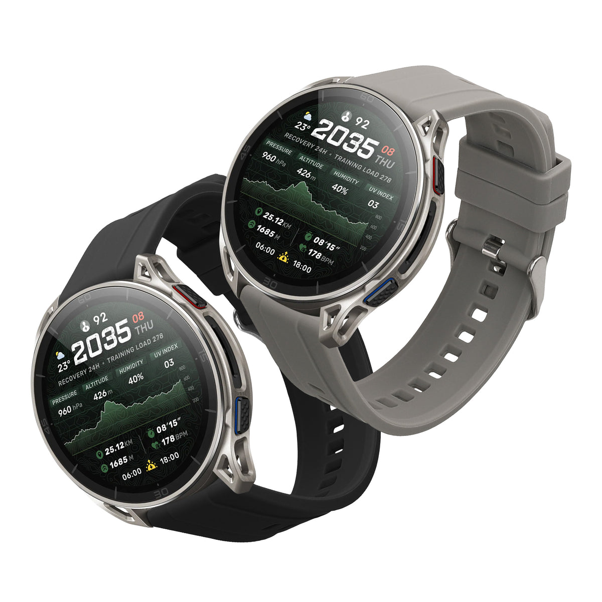 kwmobile 2x Uhrenarmband für Amazfit Cheetah 2 Ultra Armband - Fitnesstracker Band Set aus TPU Silikon - Ersatzarmband Smartwatch - Grau Schwarz Grau