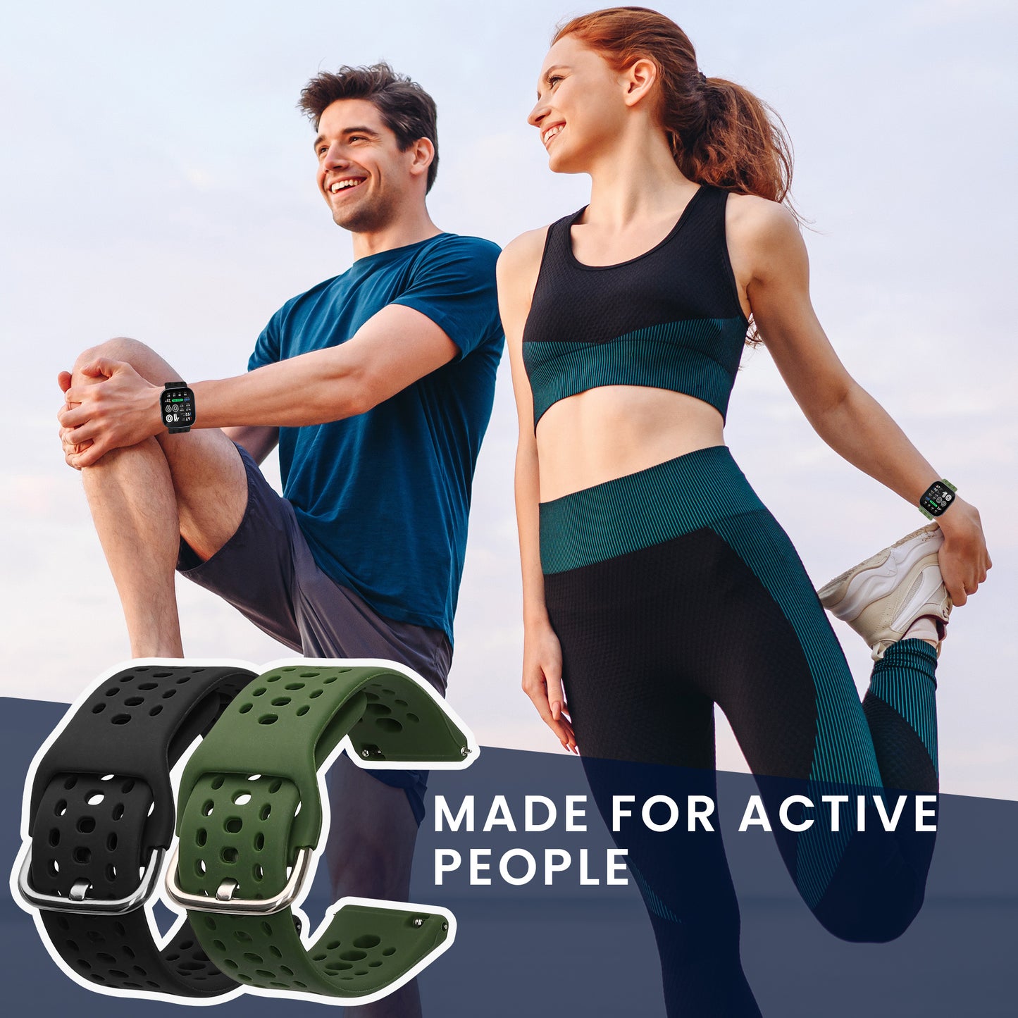 kwmobile 2x Uhrenarmband für Amazfit Bip Max 50mm Armband - Fitnesstracker Band Set aus TPU Silikon - Ersatzarmband Smartwatch - Schwarz Dunkelgrün Schwarz