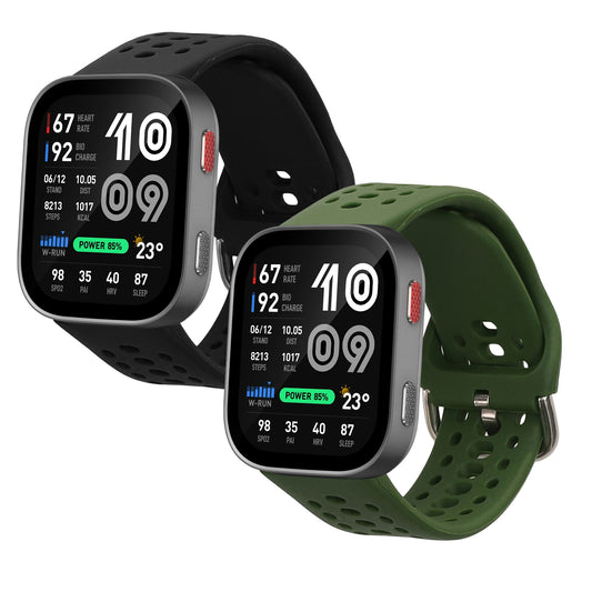 kwmobile 2x Uhrenarmband für Amazfit Bip Max 50mm Armband - Fitnesstracker Band Set aus TPU Silikon - Ersatzarmband Smartwatch - Schwarz Dunkelgrün Schwarz