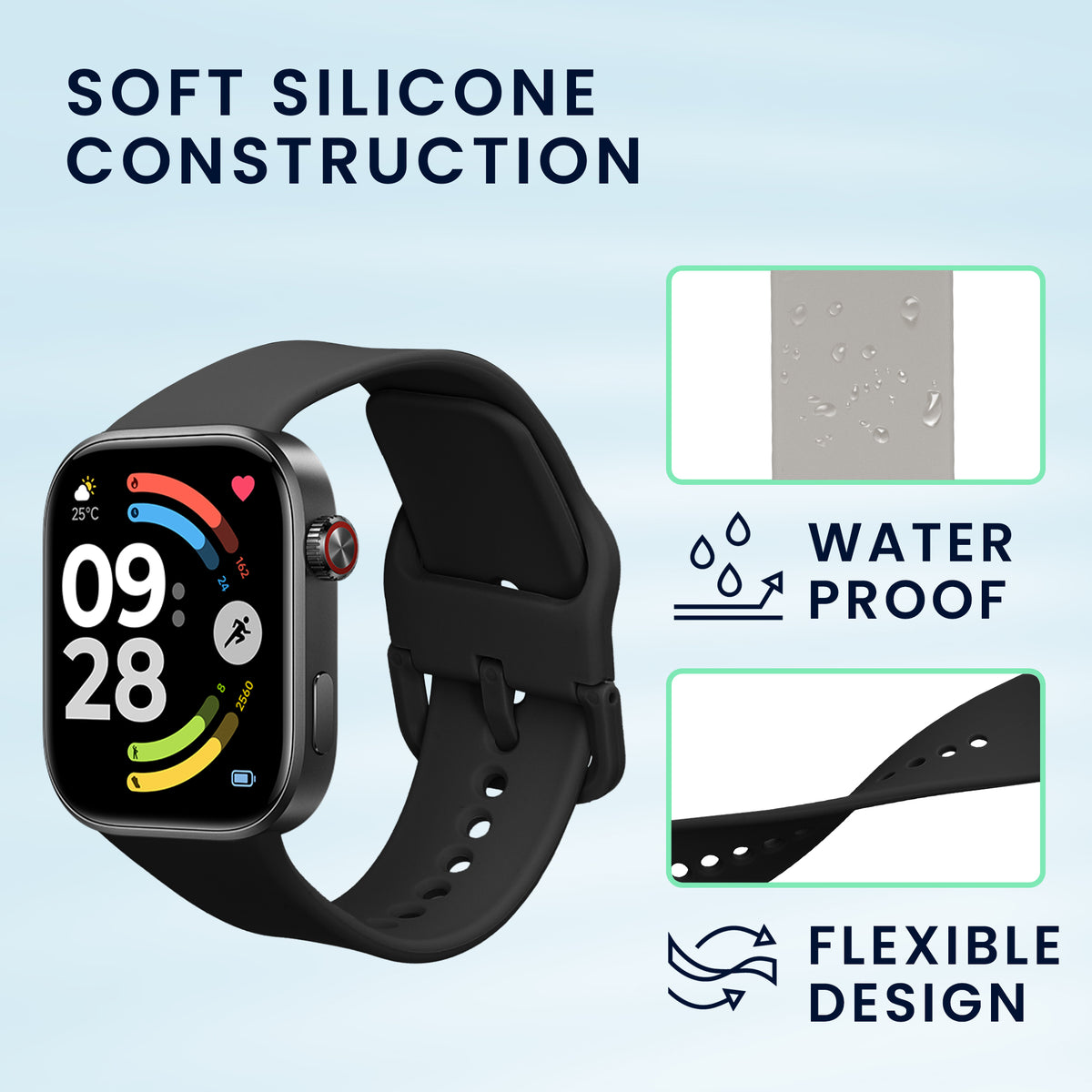 kwmobile 2x Uhrenarmband für Xiaomi Redmi Watch 6 / Redmi Watch 5 Armband - Fitnesstracker Band Set aus TPU Silikon - Ersatzarmband Smartwatch - Schwarz Hellgrau Schwarz