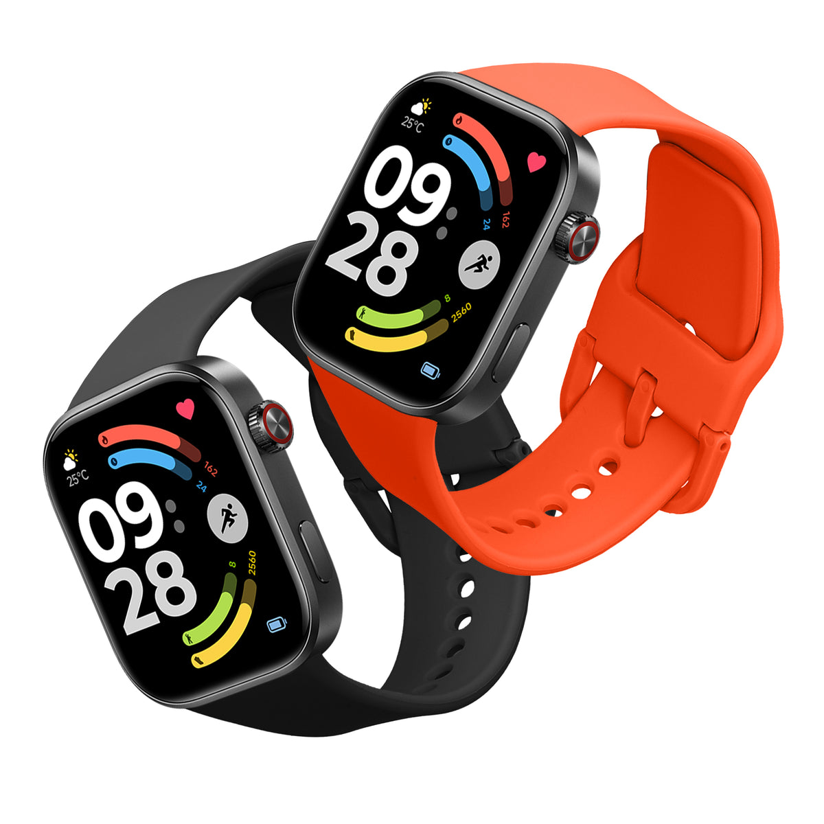 kwmobile 2x Uhrenarmband für Xiaomi Redmi Watch 6 / Redmi Watch 5 Armband - Fitnesstracker Band Set aus TPU Silikon - Ersatzarmband Smartwatch - Orange Schwarz Orange