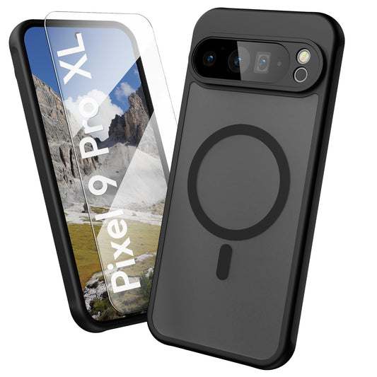 Oakshield Hülle für Google Pixel 9 Pro XL Hülle - Handyhülle [kompatibel mit MagSafe] - TPU Schutzhülle [robuster Fallschutz] - Mit [Schutzglas] - Case Schwarz Schwarz  