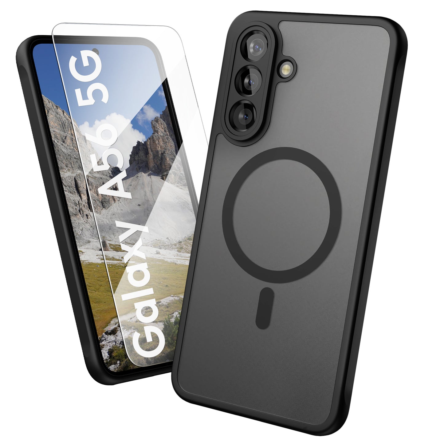 Oakshield Hülle für Samsung Galaxy A56 5G Hülle - Handyhülle [kompatibel mit MagSafe] - TPU Schutzhülle [robuster Fallschutz] - Mit [Schutzglas] - Case Schwarz Schwarz  