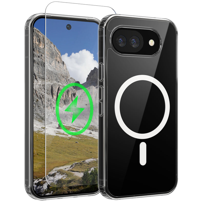 Oakshield Transparent Case für Google Pixel 10a Hülle - Crystal Clear Handyhülle mit Anti-Vergilbung & 9H Glas Displayschutz - kompatibel mit MagSafe - Transparent Weiß Transparent