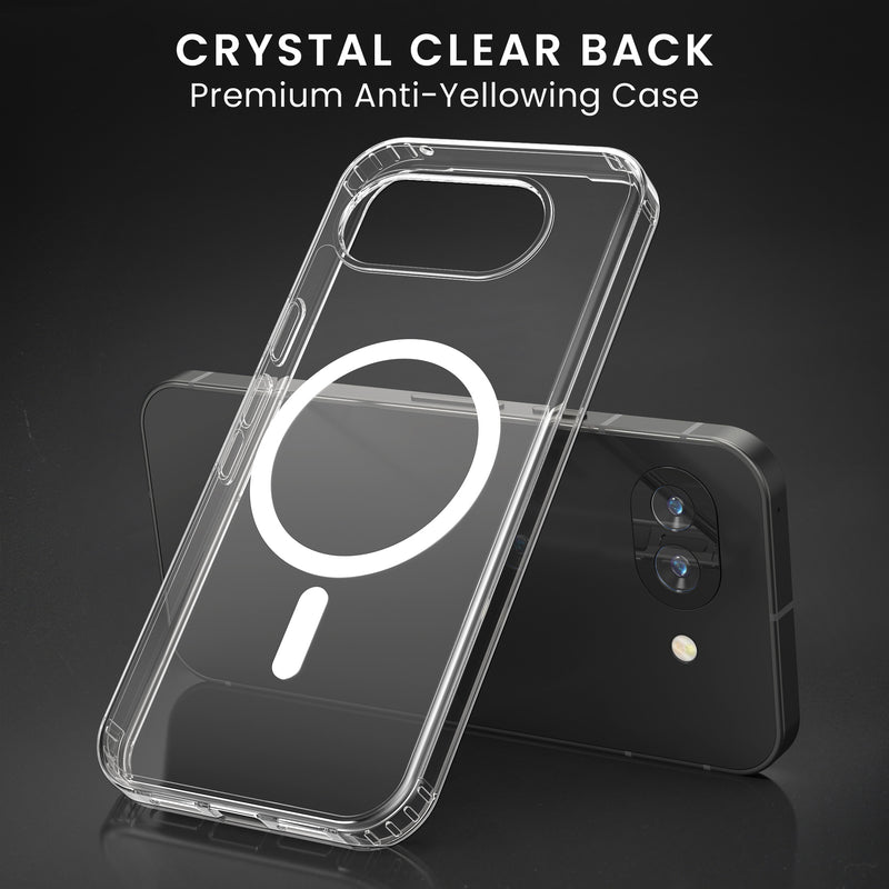 Oakshield Transparent Case für Google Pixel 10a Hülle - Crystal Clear Handyhülle mit Anti-Vergilbung & 9H Glas Displayschutz - kompatibel mit MagSafe - Transparent Weiß Transparent