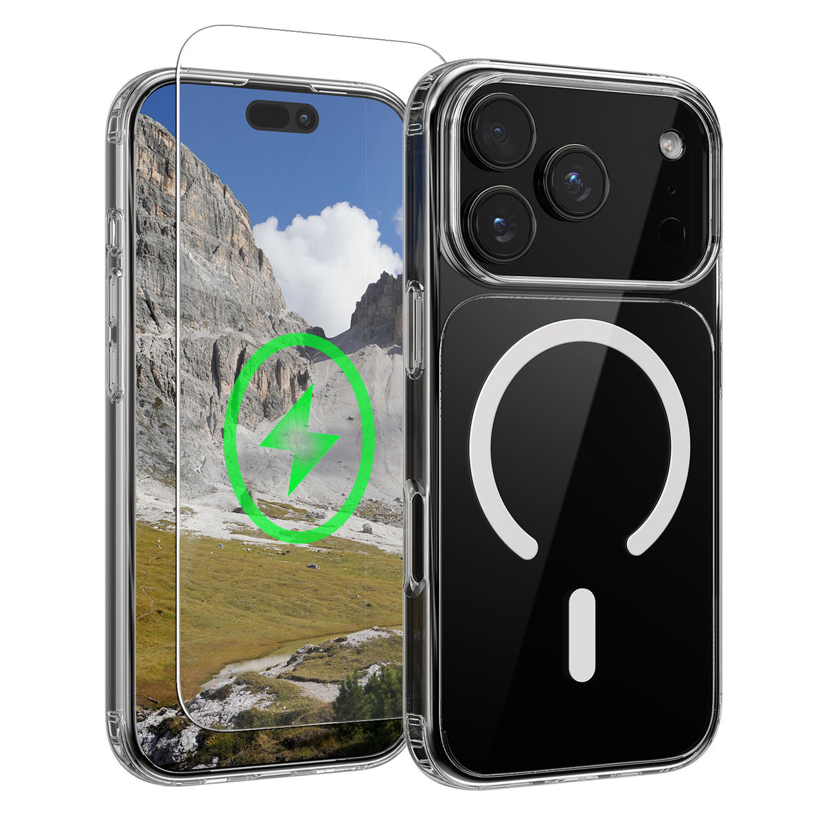 Oakshield Transparent Case für Apple iPhone 17 Pro Hülle - Crystal Clear Handyhülle mit Anti-Vergilbung & 9H Glas Displayschutz - kompatibel mit MagSafe - Transparent Weiß Transparent