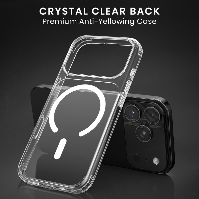 Oakshield Transparent Case für Apple iPhone 17 Pro Hülle - Crystal Clear Handyhülle mit Anti-Vergilbung & 9H Glas Displayschutz - kompatibel mit MagSafe - Transparent Weiß Transparent