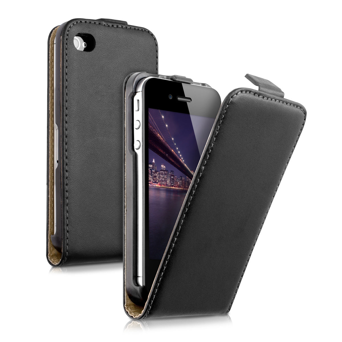 kwmobile Schutzhülle kompatibel mit Apple iPhone 4 / 4S - Hülle Handy - Flip Case Handyhülle Schwarz Schwarz  