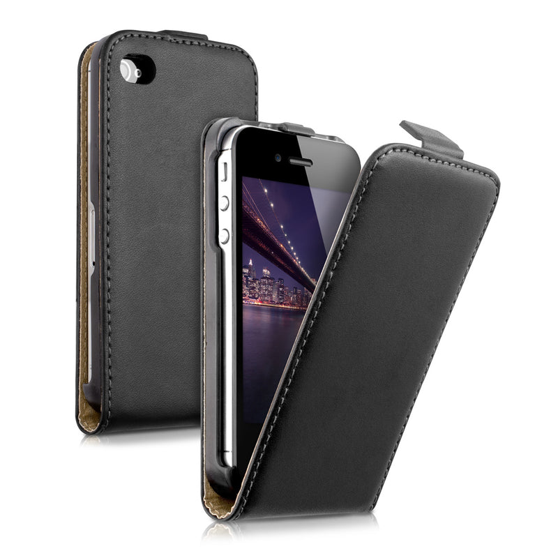 kwmobile Schutzhülle kompatibel mit Apple iPhone 4 / 4S - Hülle Handy - Flip Case Handyhülle Schwarz Schwarz  