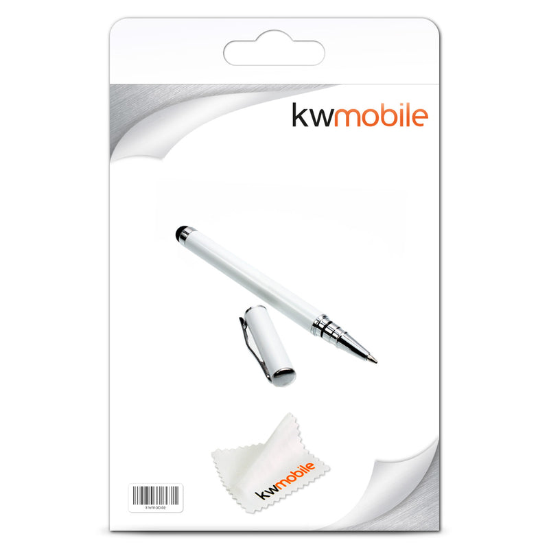 kwmobile Schlichter und eleganter 2 in 1 Stylus Pen mit Kugelschreiber für alle gängigen Smartphones und Tablets mit Touchscreen in WEIß