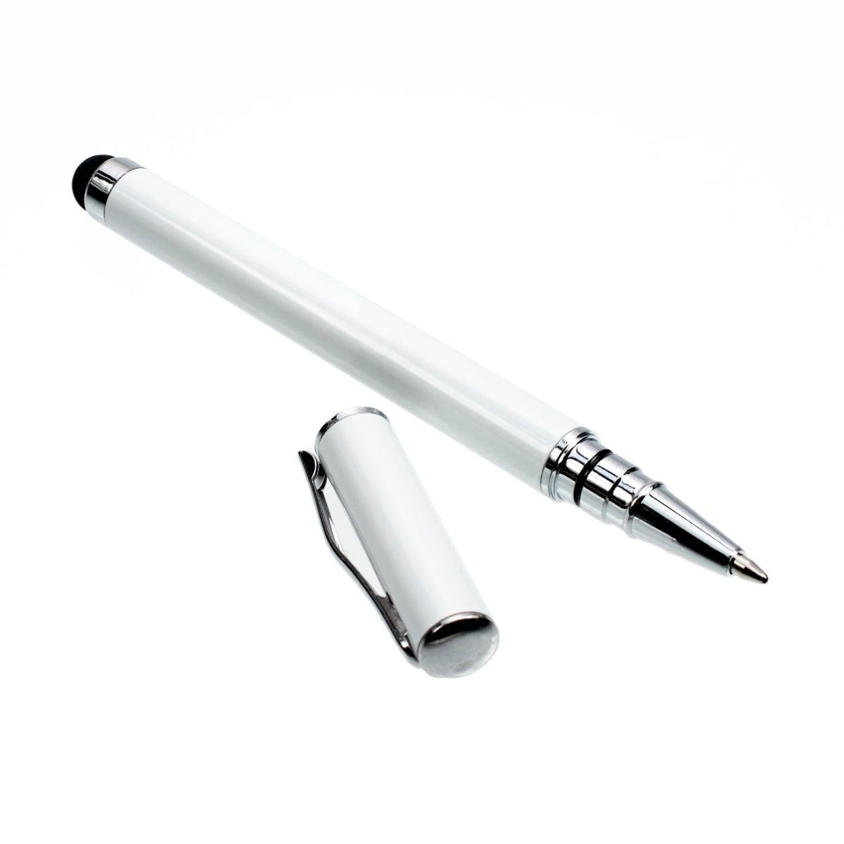 kwmobile Schlichter und eleganter 2 in 1 Stylus Pen mit Kugelschreiber für alle gängigen Smartphones und Tablets mit Touchscreen in WEIß Silber  