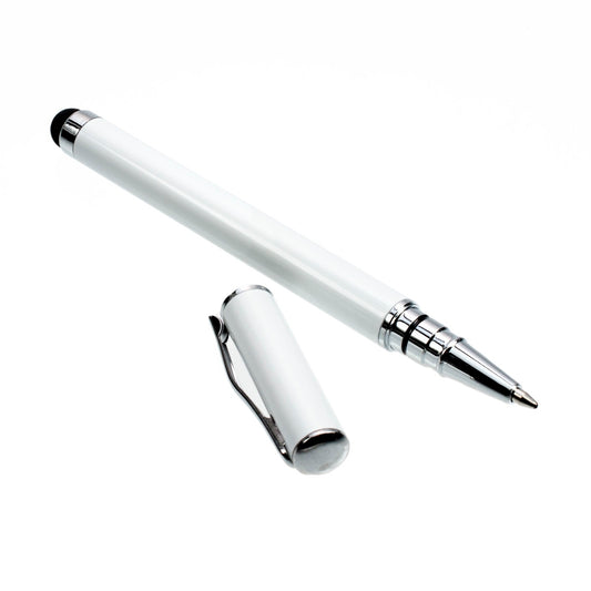 kwmobile Schlichter und eleganter 2 in 1 Stylus Pen mit Kugelschreiber für alle gängigen Smartphones und Tablets mit Touchscreen in WEIß Silber  