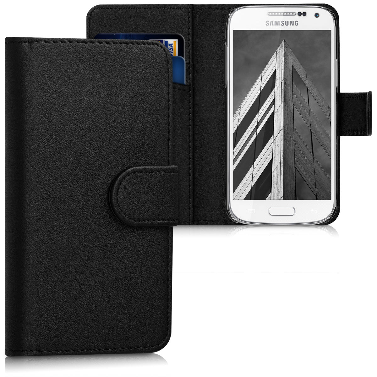Kunstleder Hülle für Samsung Galaxy S4 Mini Schwarz