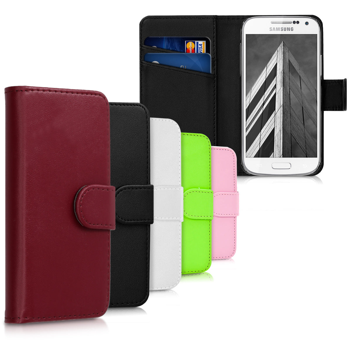 kwmobile Hülle kompatibel mit Samsung Galaxy S4 Mini - Kunstleder Handyhülle mit Kartenfächern - in Schwarz Schwarz  