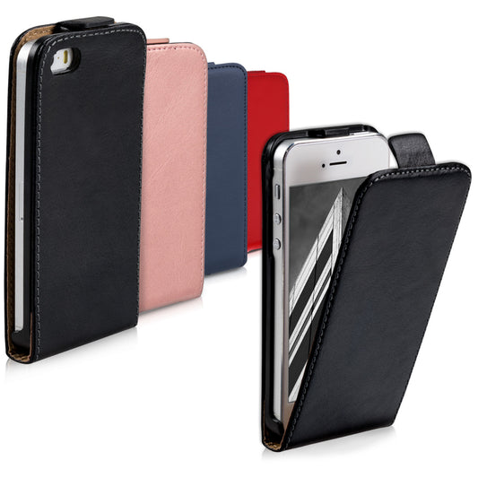 kwmobile Schutzhülle kompatibel mit Apple iPhone SE (1.Gen 2016) / iPhone 5 / iPhone 5S - Hülle Handy - Flip Case Handyhülle Schwarz Schwarz  