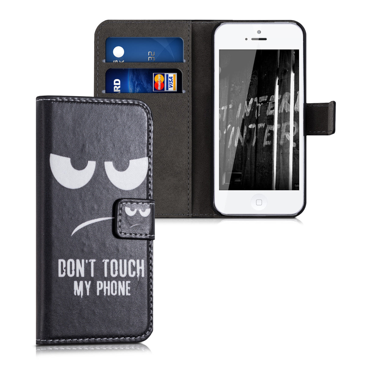 kwmobile Wallet Case kompatibel mit Apple iPhone SE (1.Gen 2016) / iPhone 5 / iPhone 5S Hülle - Cover mit Ständer und Kartenfächern - Ranken Schmetterling
