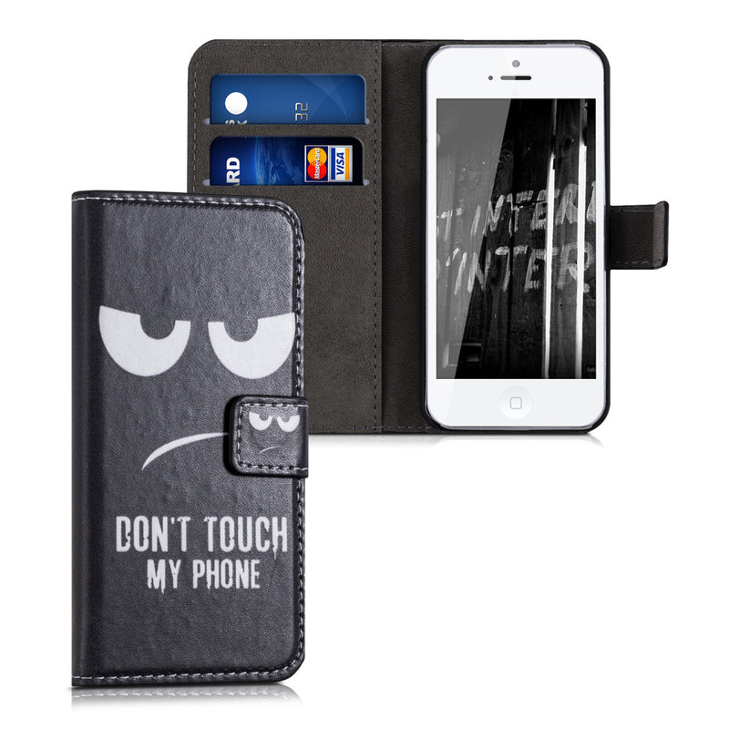 kwmobile Wallet Case kompatibel mit Apple iPhone SE (1.Gen 2016) / iPhone 5 / iPhone 5S Hülle - Cover mit Ständer und Kartenfächern - Ranken Schmetterling